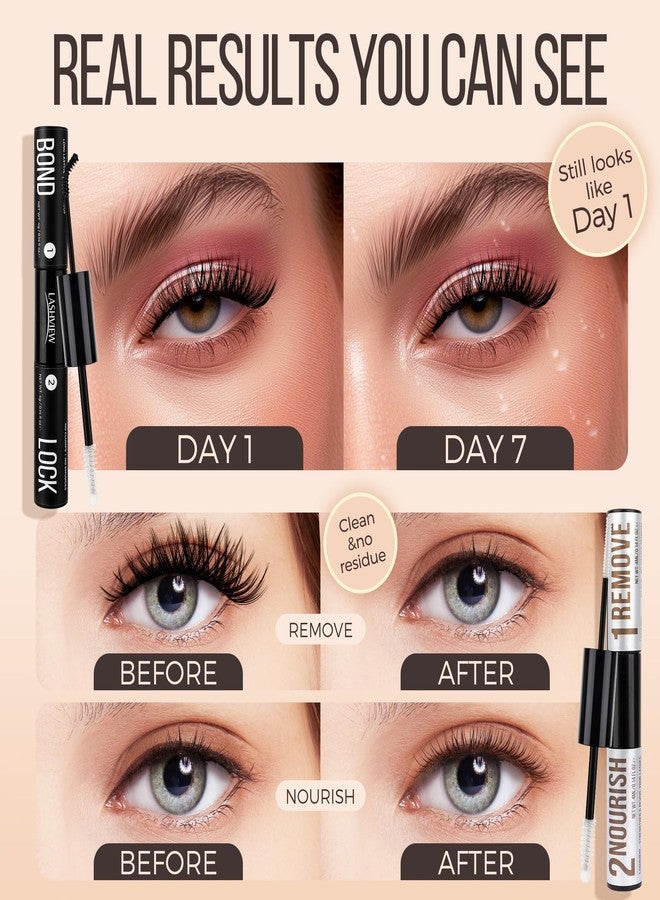 لاش فيو مجموعة لاشفيو لتثبيت الرموش وإزالة الرموش وترطيبها، تدوم لأكثر من 7 أيام، مقاومة للماء وخالية من اللاتكس، مزيل ومرطب لمجموعات الرموش، غني بزيت الخروع - Image 3